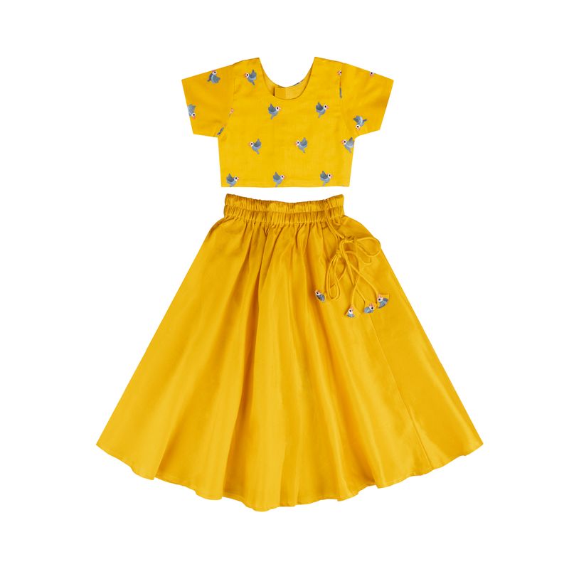 Chanderi Lehenga Set | Embroidered (Tota Udd (Citrine))