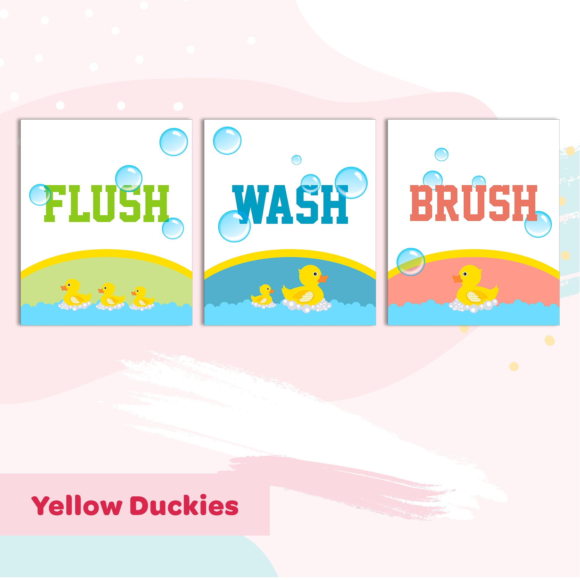Yellow Duckies Bathroom Frames For Wall (Set of 3)