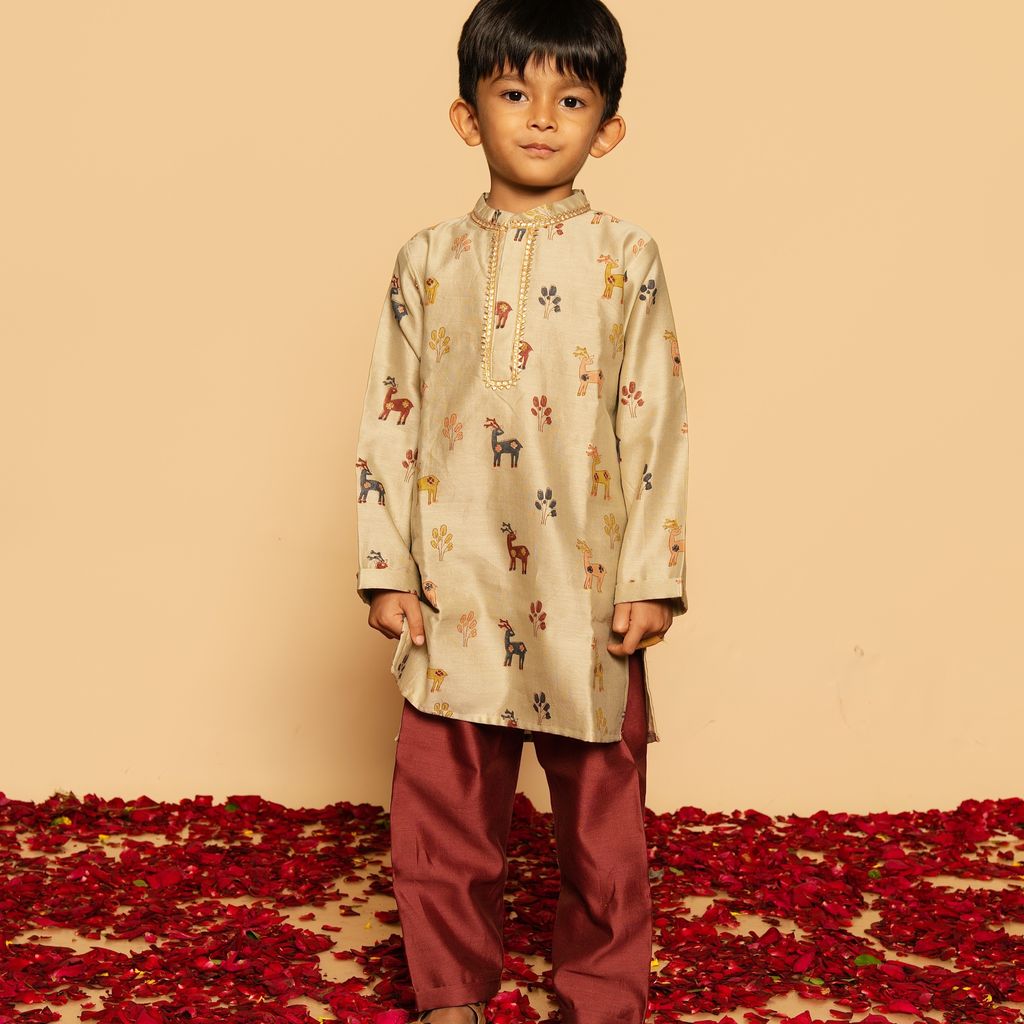 Chanderi Kurta Pyjama Set | Hand-Block Printed (Gota Work)