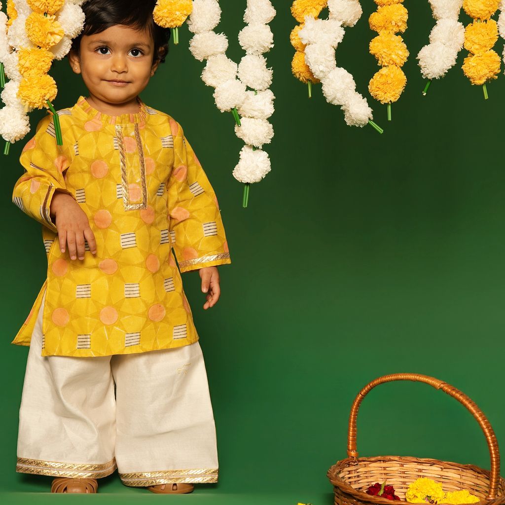 Chanderi Kurti Pants Set | Hand Blocked (Gota Work)