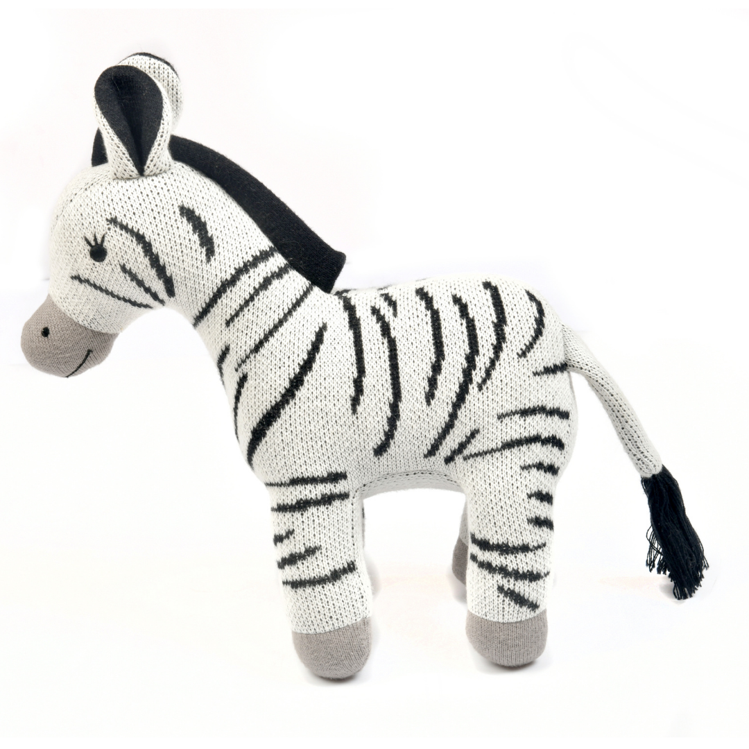 Zippy the Zebra - Knitted Cotton Animal Plush Toy For Kids