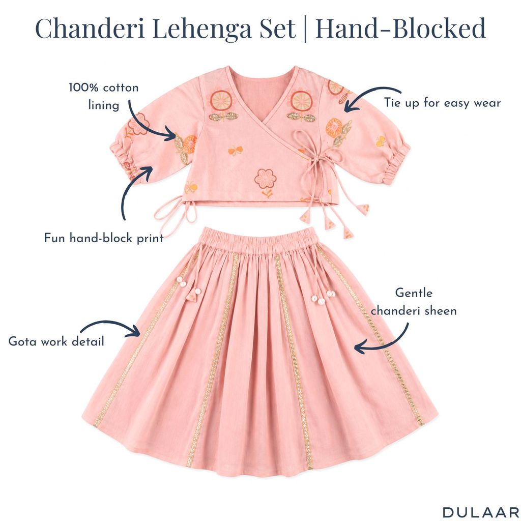 Chanderi Lehenga Set | Hand-Block Printed (Zardosi Booti Work)