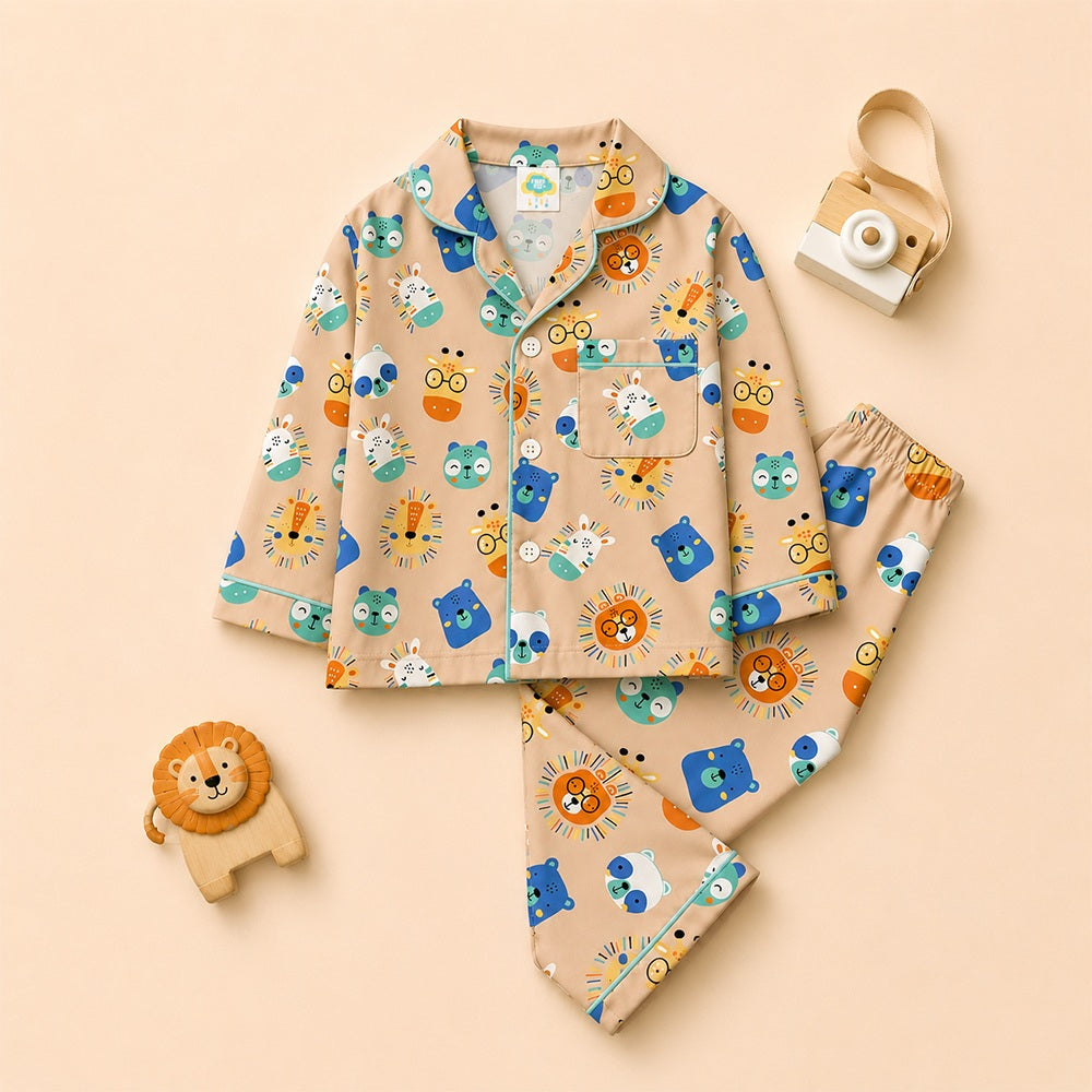 Animals print pure cotton night suit for kids