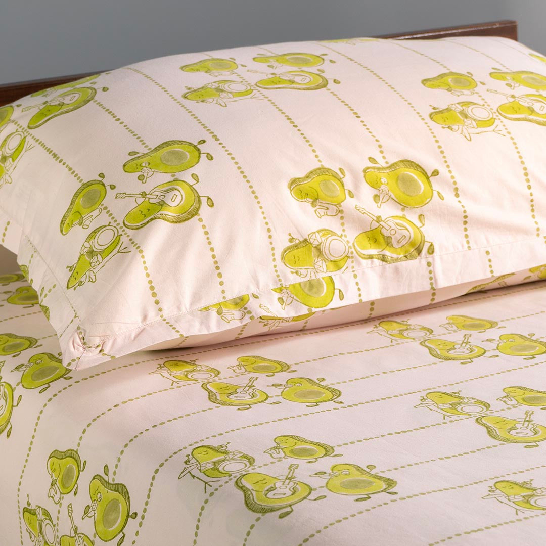 Gudgoodie Kids Flat Bedsheet Set  - 100% Cotton Percale - Single/Double - Avocados Jam