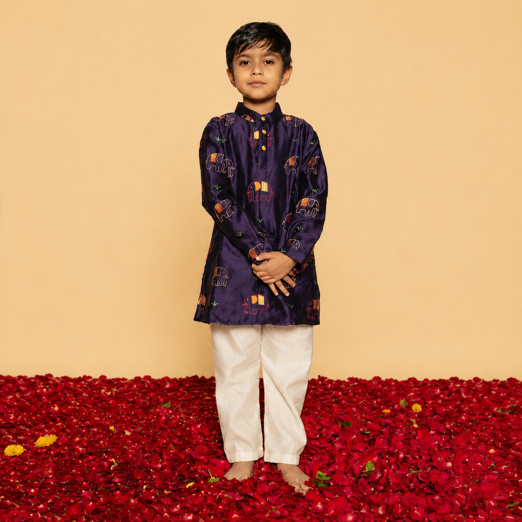 Chanderi Kurta Pyjama Set | Embroidered