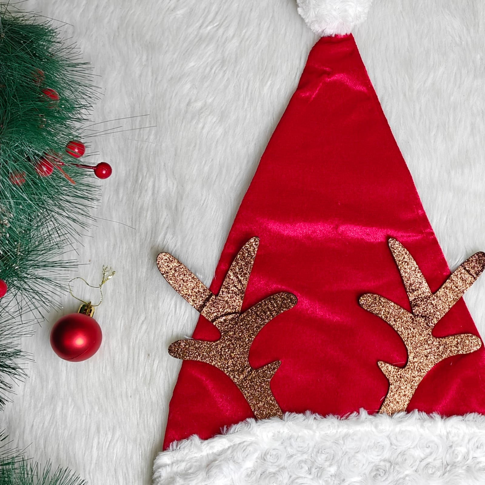 Personalised Reindeer Velvet Santa Caps (Adults)