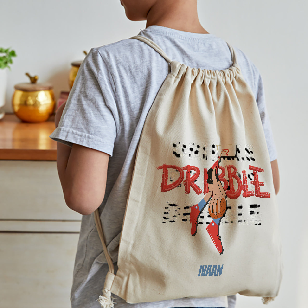 Personalised Drawstring Bag - Basketball Fever, Boy