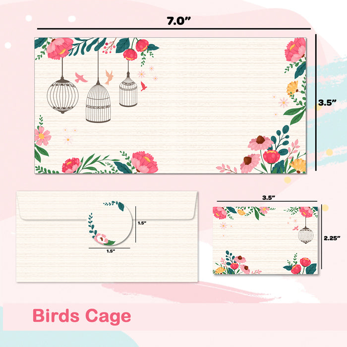 Personalised Gift Envelopes, Cards & Stickers Combo - Birds Cage, Set Of 130