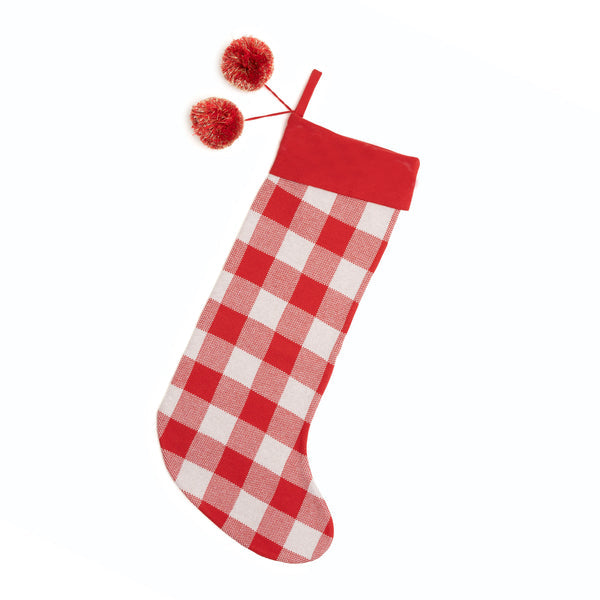 Gingham Christmas Stocking - Base: Red; Letter: Oatmeal