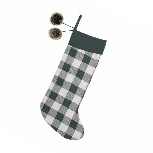 Gingham Christmas Stocking - Base: Dark Forest; Letter: Oatmeal