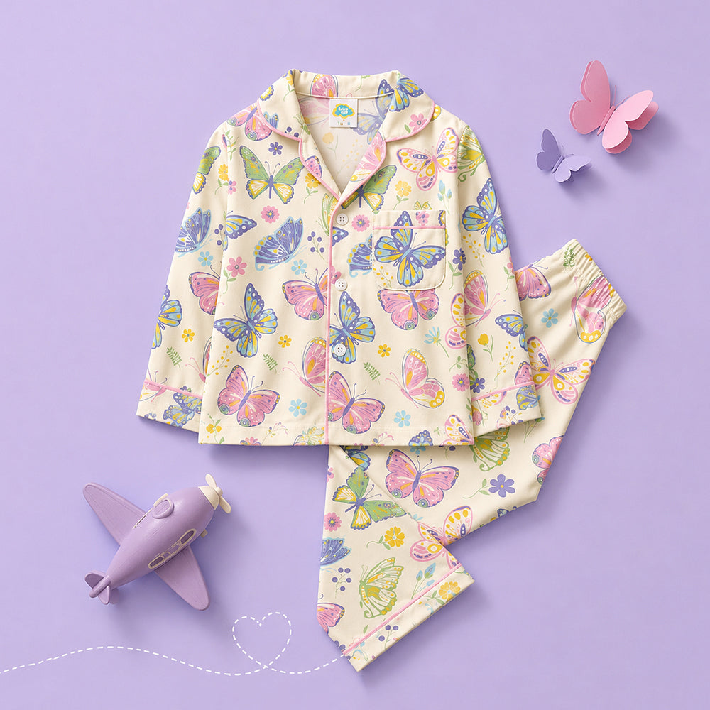 Butterfly print pure cotton night suit for girls