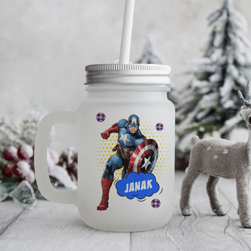 Frosted Mason Jar - Captain America