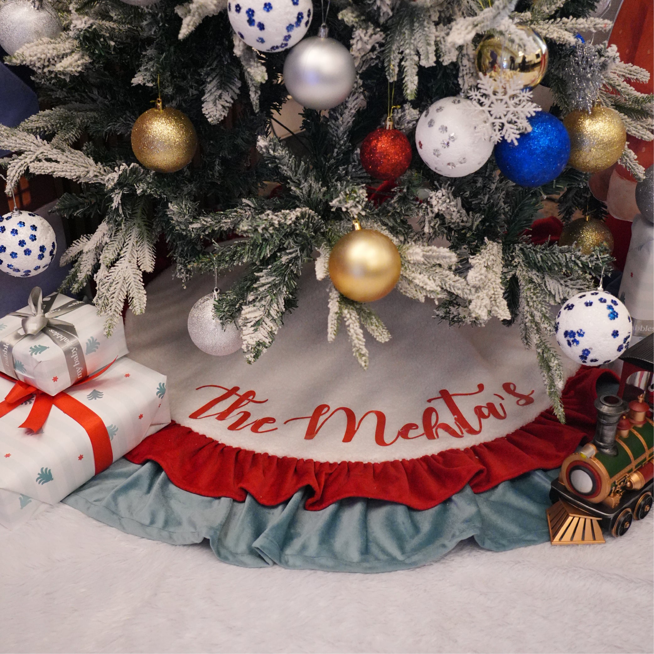 Personalised Sherpa Tree Skirt with Velvet Frills