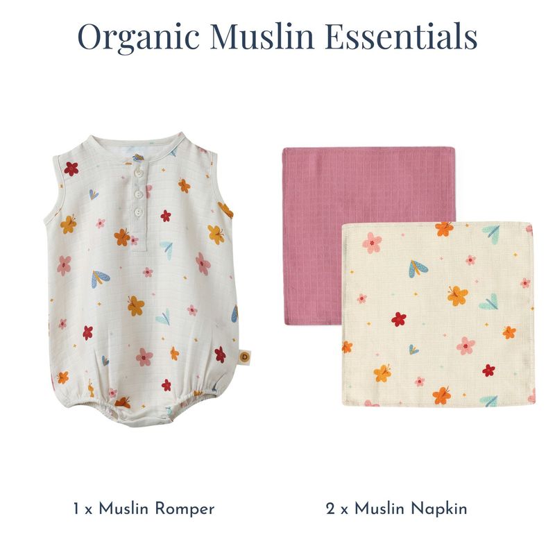Organic Muslin Essentials (Set of 3) - Romper + 2 Face Napkin