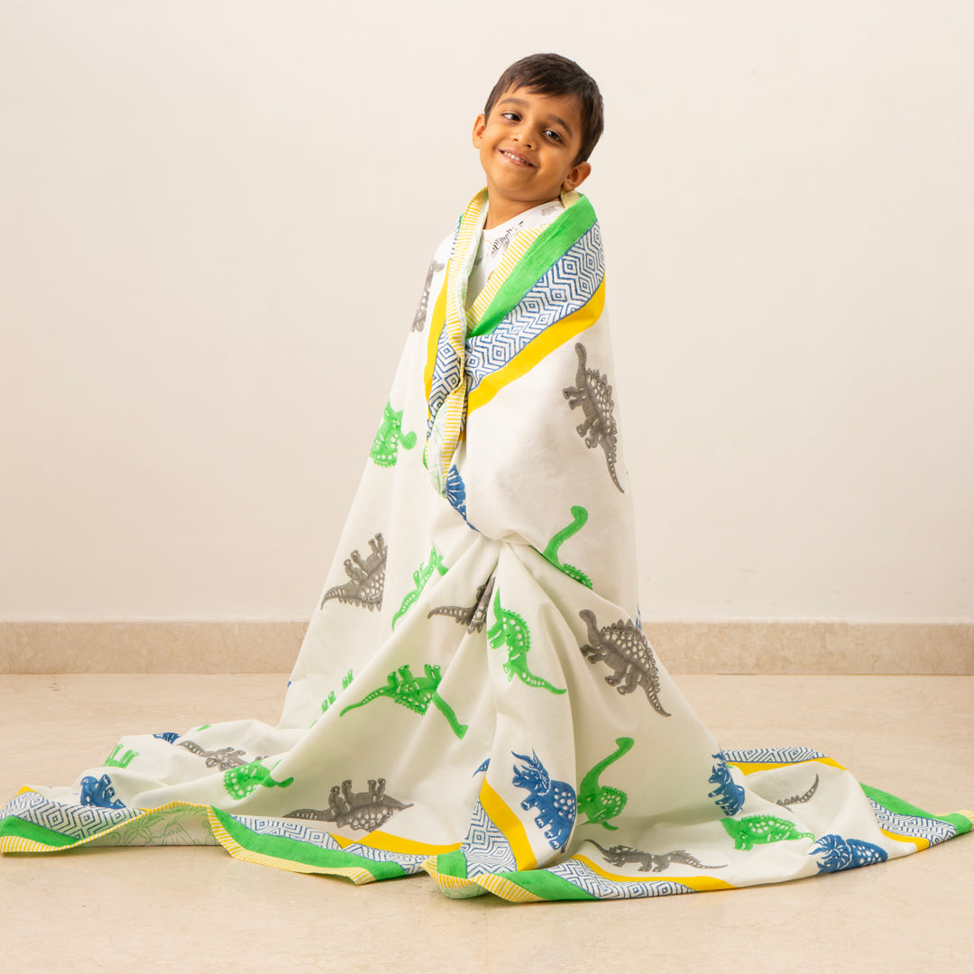 Gudgoodie Kids Cotton Muslin Dohar - Ultrasoft & Breathable - Dinosaur Pals