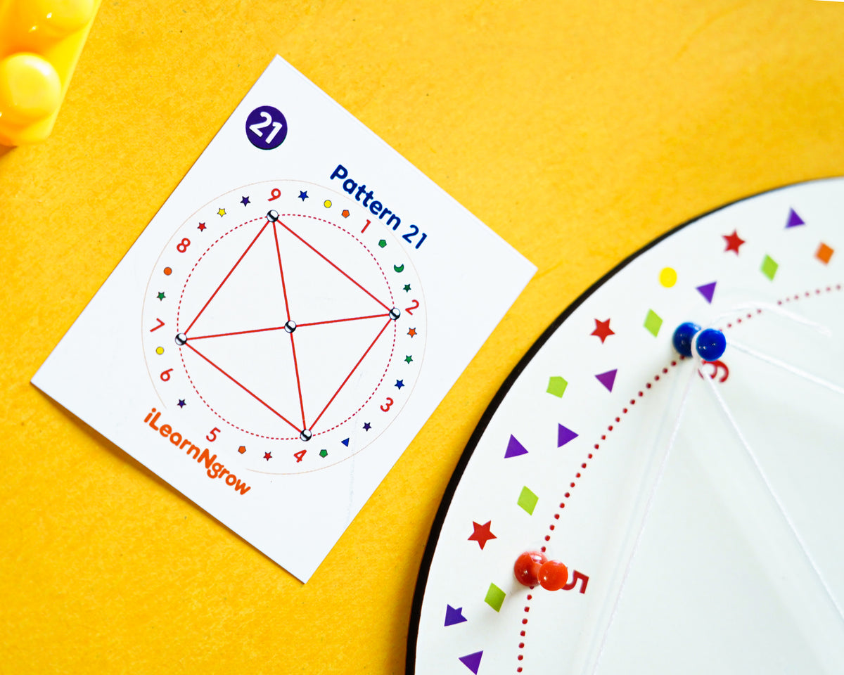 iLearnNGrow Winding Thread Pattern Board with 30 plus pattern cards for Kids Motor Skill Development
