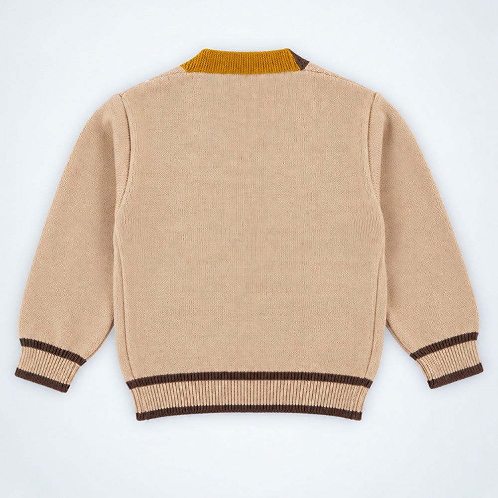 Little Surprise Box, Beige V-Neck Puppy Pocket V Neck Winter Cardigan Sweater for Kids