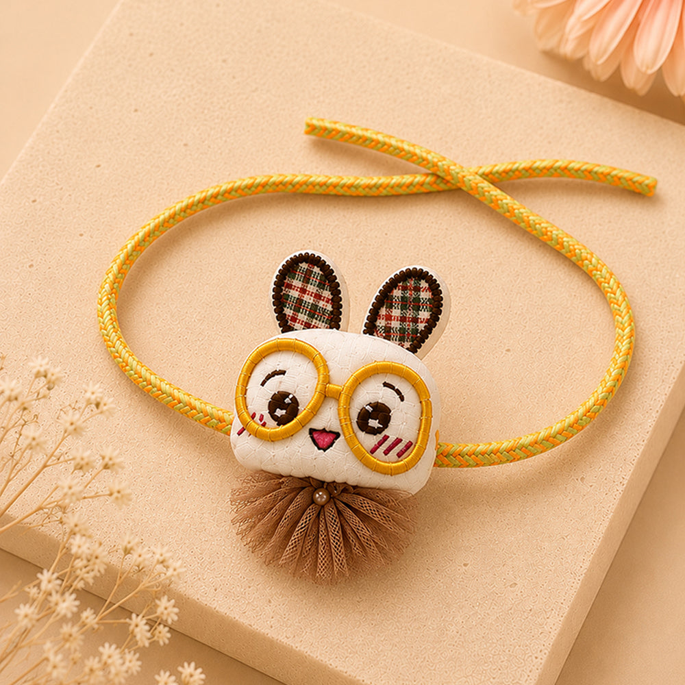 Dual-Style Plush Rakhi & Brooch for Kids - Glasses Bunny image 2