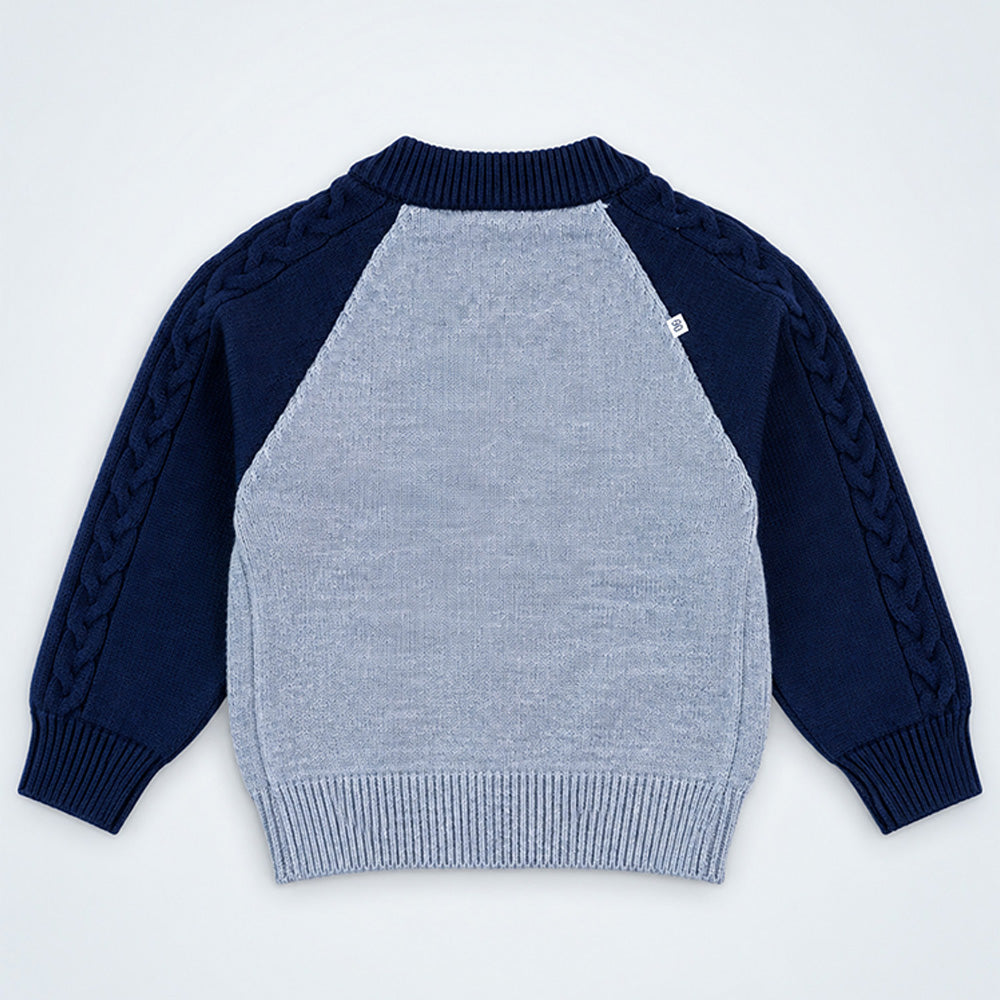 Little Surprise Box, Grey & Navy Blue Puppy Winter Cardigan Sweater for Kids