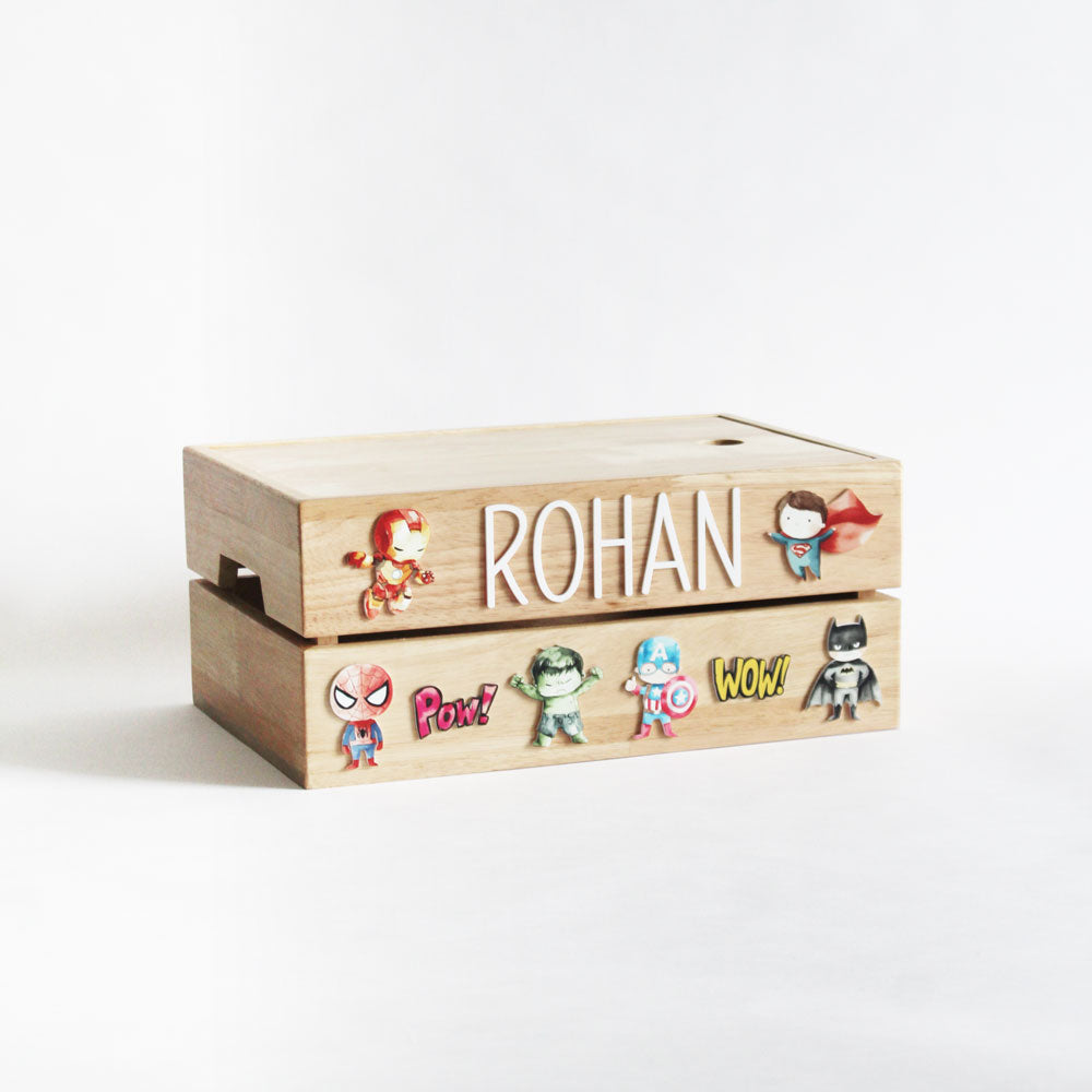 Personalized Wooden Storage Box - Multiple Designs - Super Hero Theme - image 1