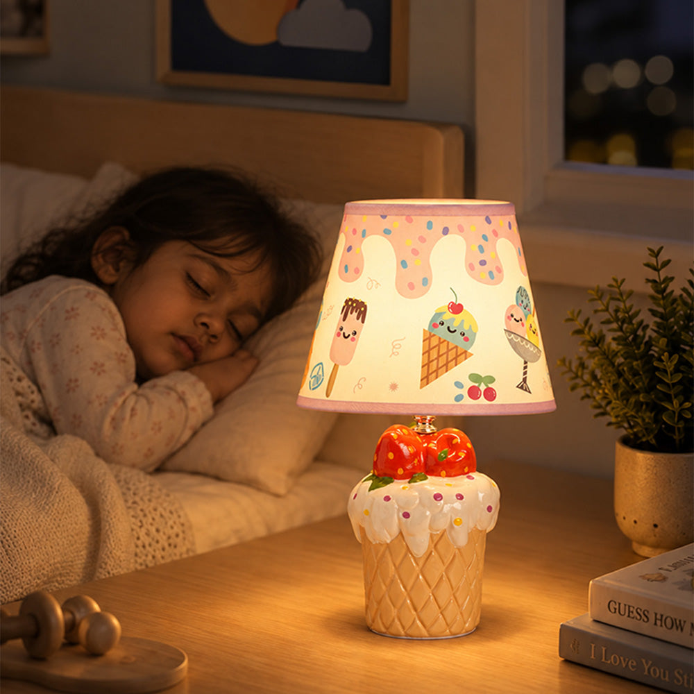 Little Surprise Box, Pink ceramic Ice Cream Table side Bed Table Lamp, Kids Room Decor