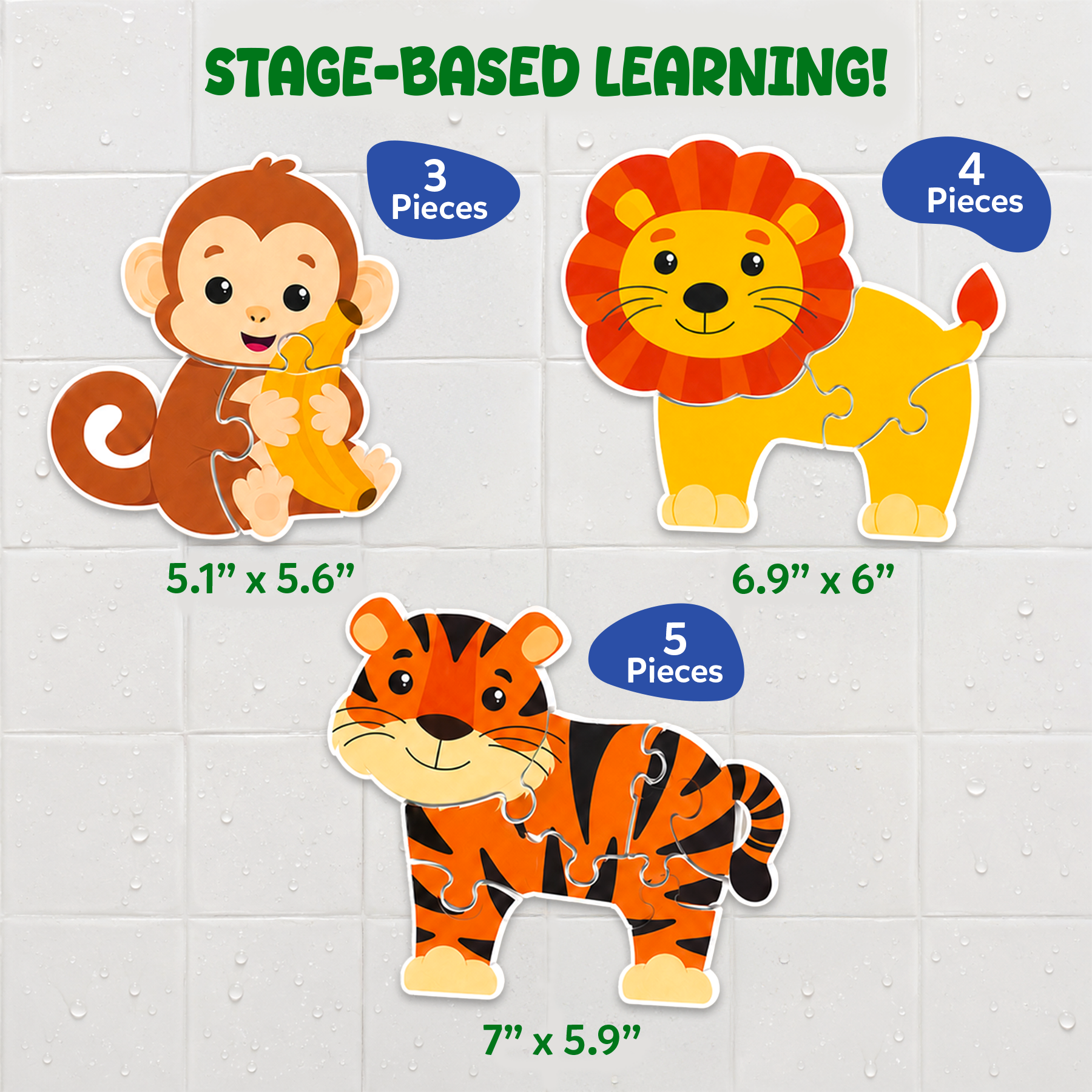 Skillmatics Bathtime Puzzles – Floating Foam Animal Puzzles - Wild Animals