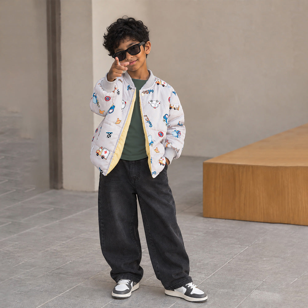 Little Surprise Box Grey Dumper Quilted Bomber Winter Jacket for Kids