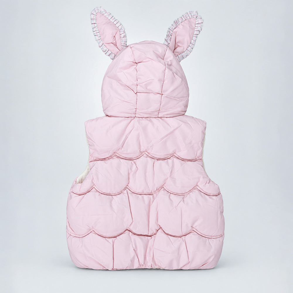 Little Surprise Box Peach Bunny-Themed Quilted Hooded Sleeveless Winter Jacket for Kids