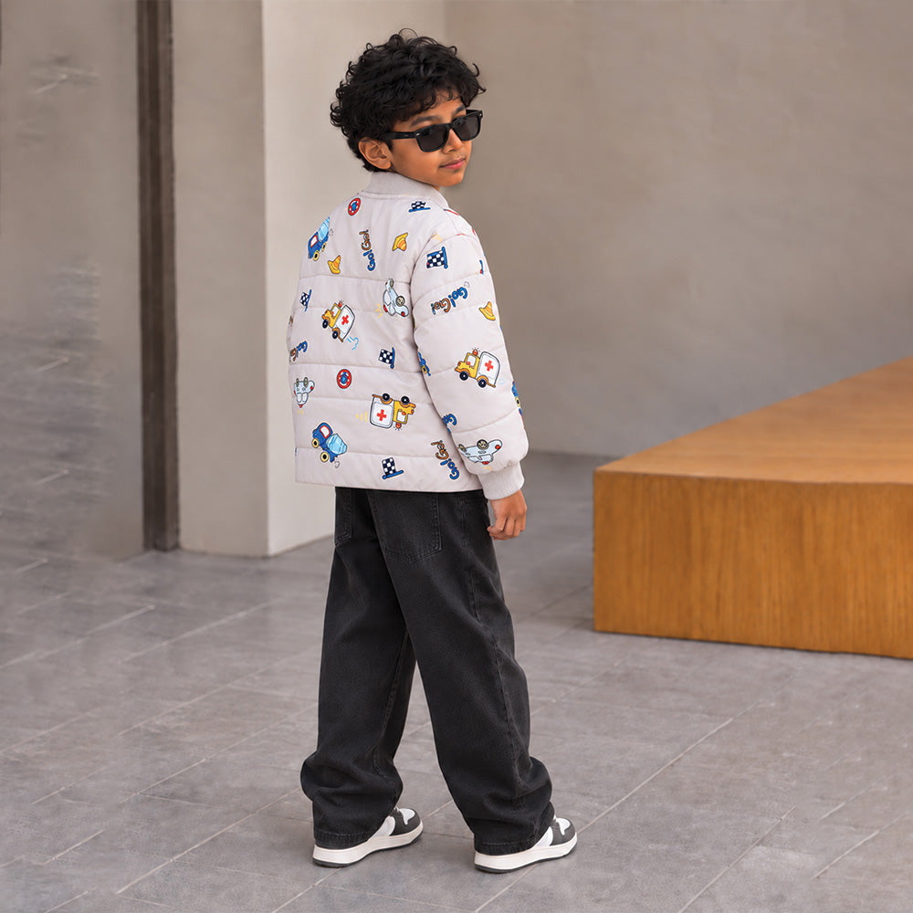 Little Surprise Box Grey Dumper Quilted Bomber Winter Jacket for Kids