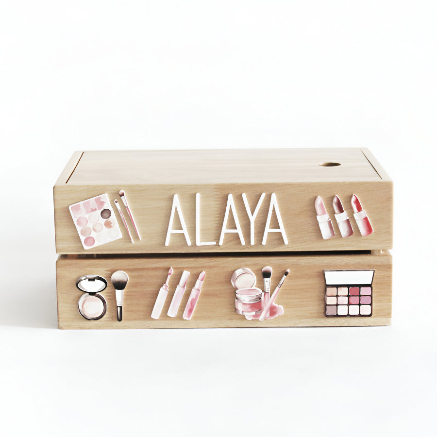 Personalized Wooden Storage Box - Multiple Designs - Makeup Theme - image 2