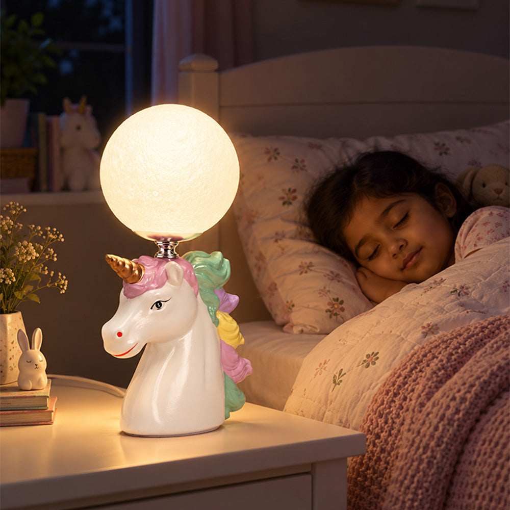 Little Surprise Box, White ceramic Unicorn Moon, side Bed Table Lamp, Kids Room Decor