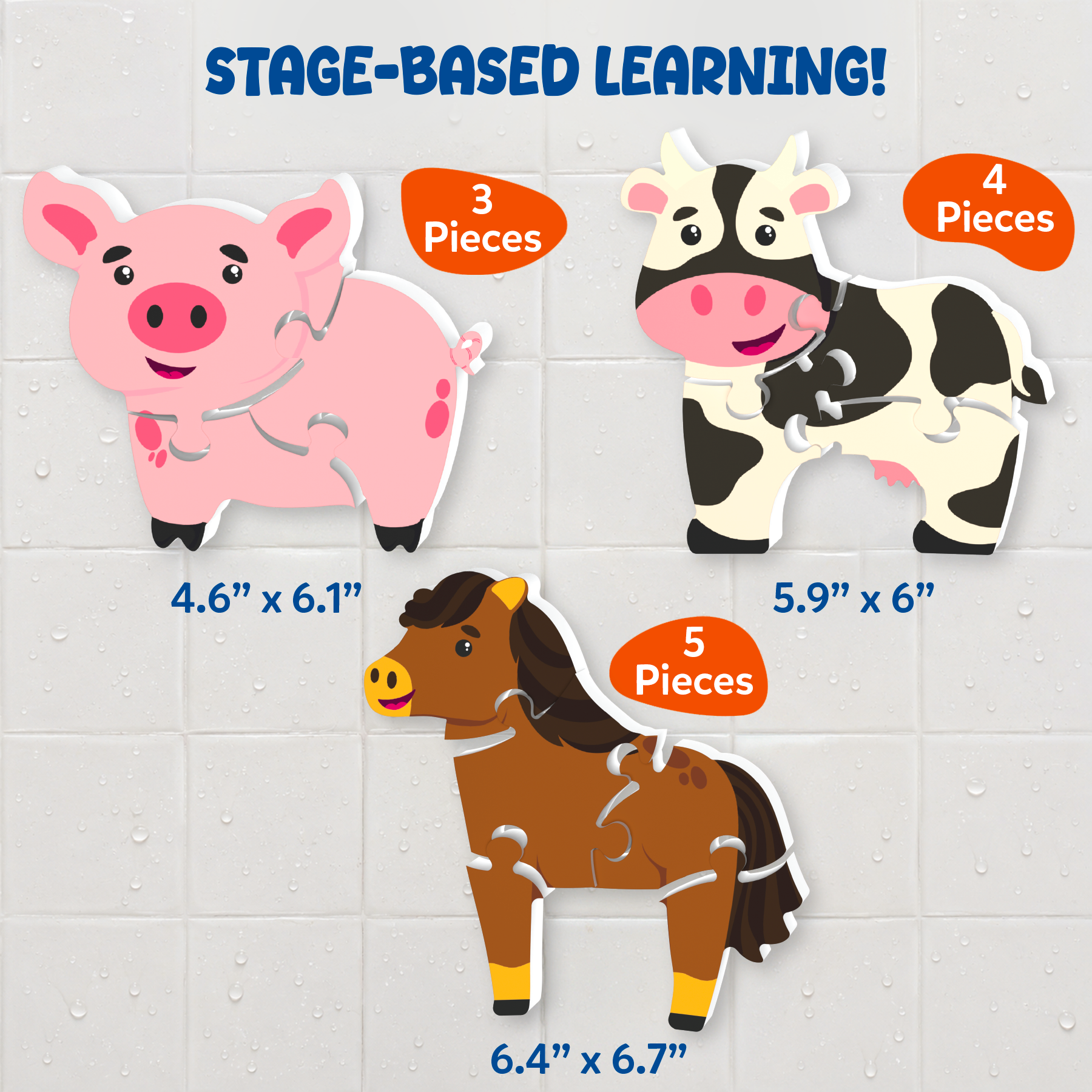Skillmatics Bathtime Puzzles – Floating Foam Animal Puzzles - Farm Animals