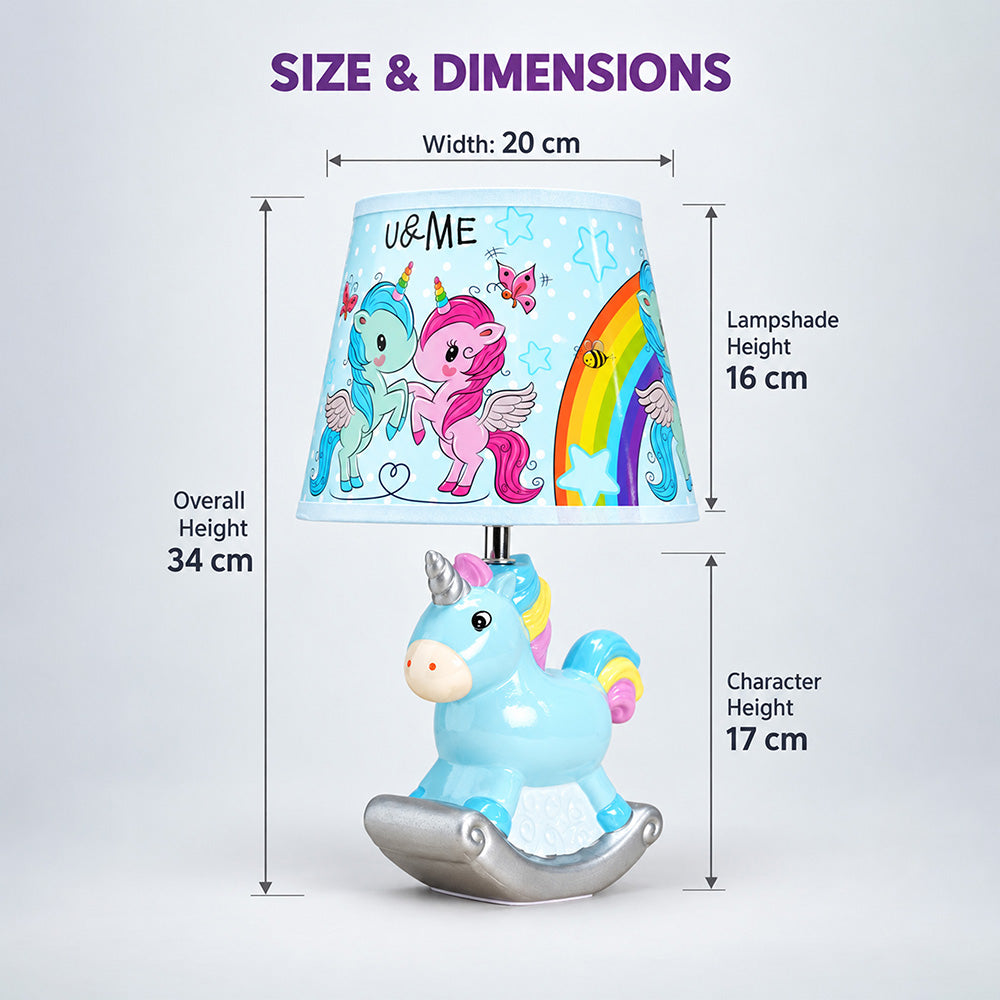 Little Surprise Box, Pink ceramic Rocking Unicorn side Bed Table Lamp, Kids Room Decor