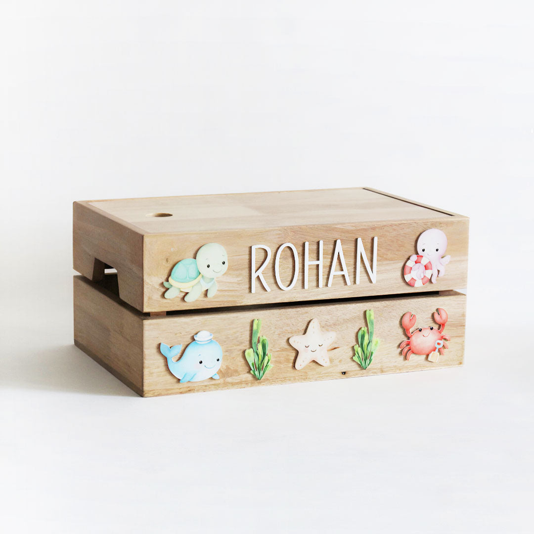 Personalized Wooden Storage Box - Multiple Designs - Sea Creatures Theme - image 1