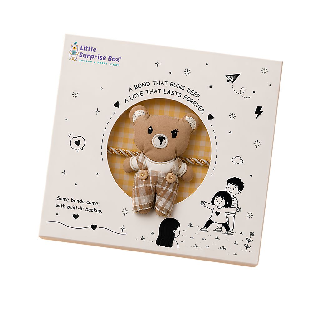 Dual-Style Plush Rakhi & Brooch for Kids - Checks Teddy Bear image 6