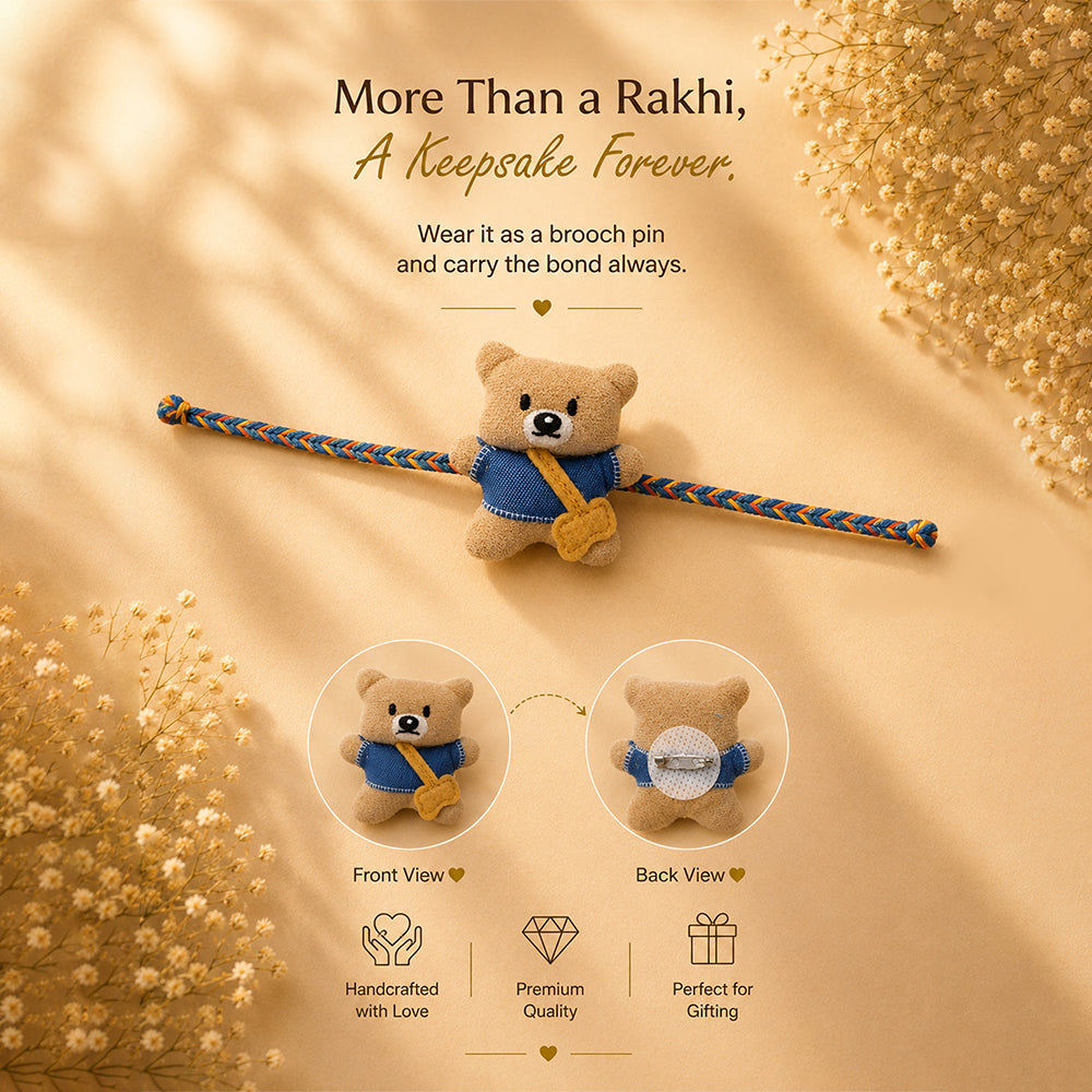 Dual-Style Plush Rakhi & Brooch for Kids - Sling Bag Bear image 3