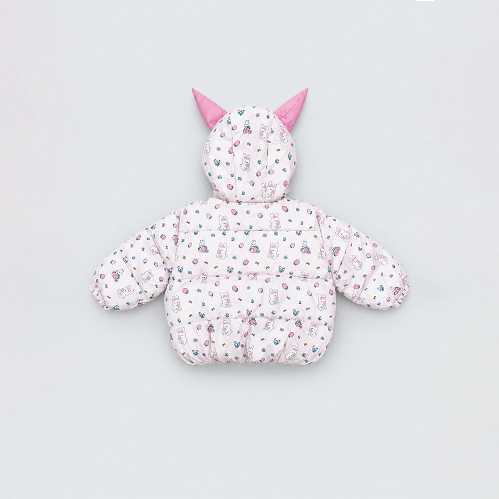 Little Surprise Box Pink Bunny Flower Quilted Hooded Winter Jacket for Kids