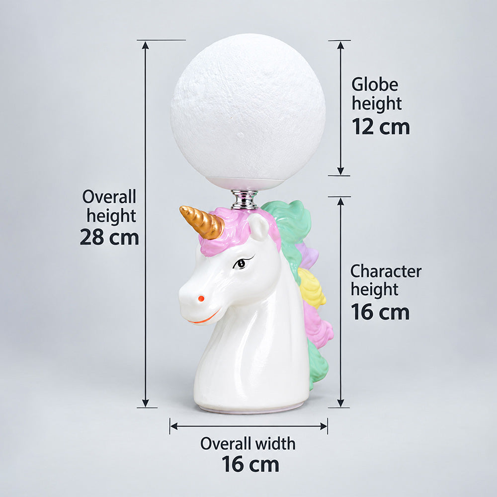 Little Surprise Box, White ceramic Unicorn Moon, side Bed Table Lamp, Kids Room Decor