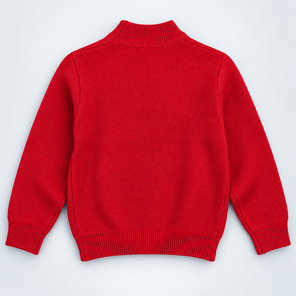 Little Surprise Box, Red Christmas 2 Tree & Santa Knitted Winter Cardigan, Christmas Sweater for Kids