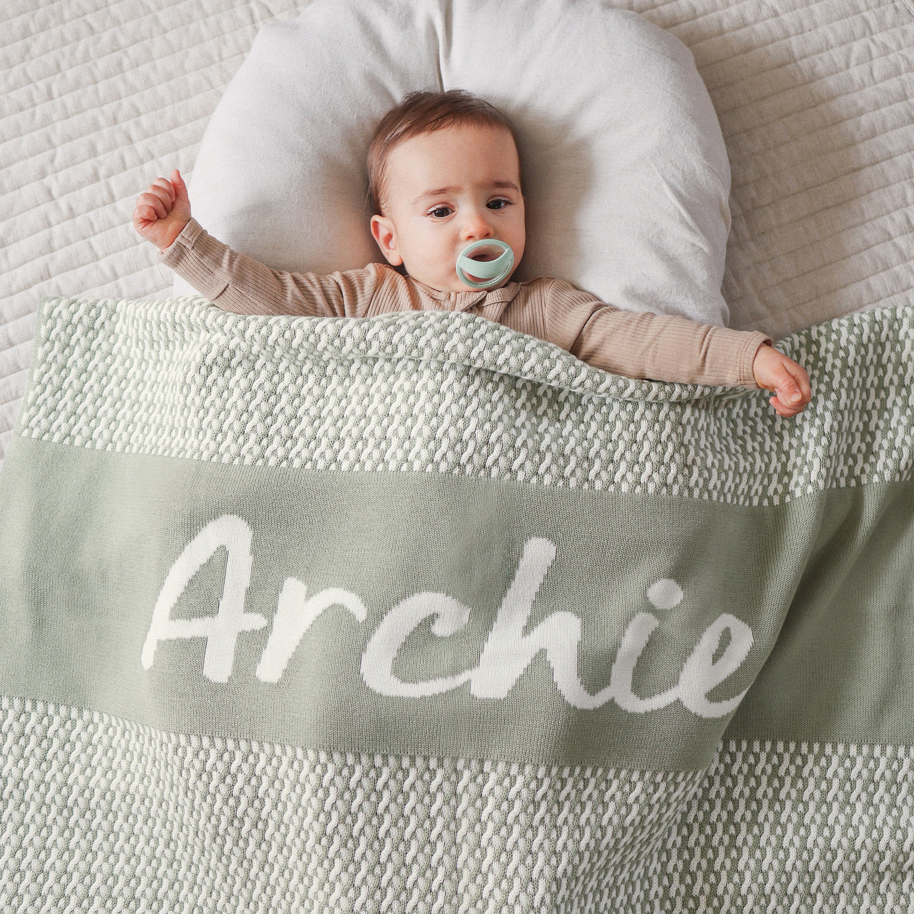 Personalised Name Blanket Collection - Namely Co - Herringbone - Desert Sage