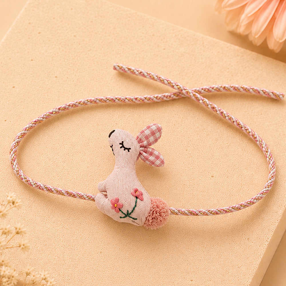 Dual-Style Plush Rakhi & Brooch for Kids - Floral Bunny image 2