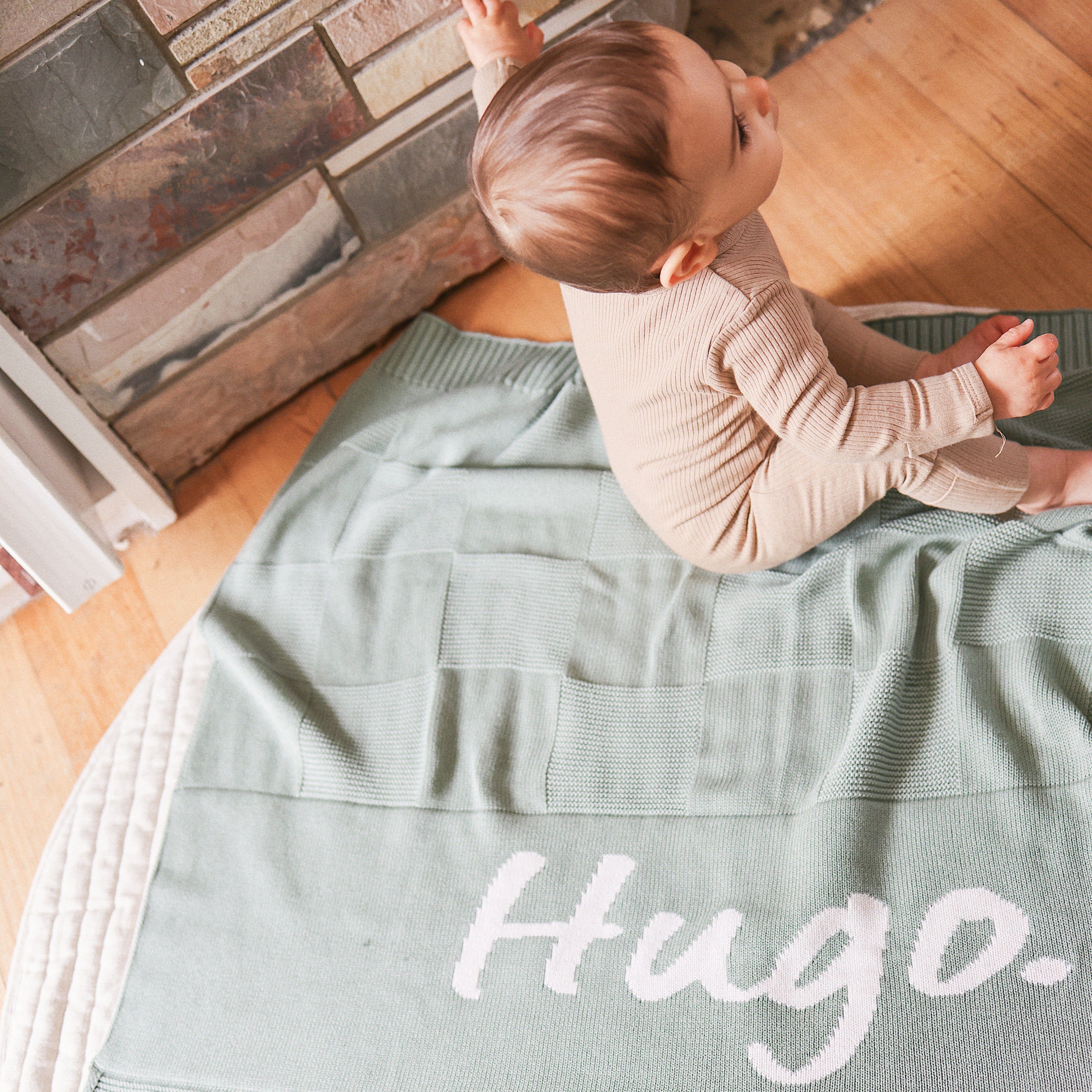 Personalised Name Blanket Collection - Namely Co - Checkerboard - Lilypad / Oatmeal