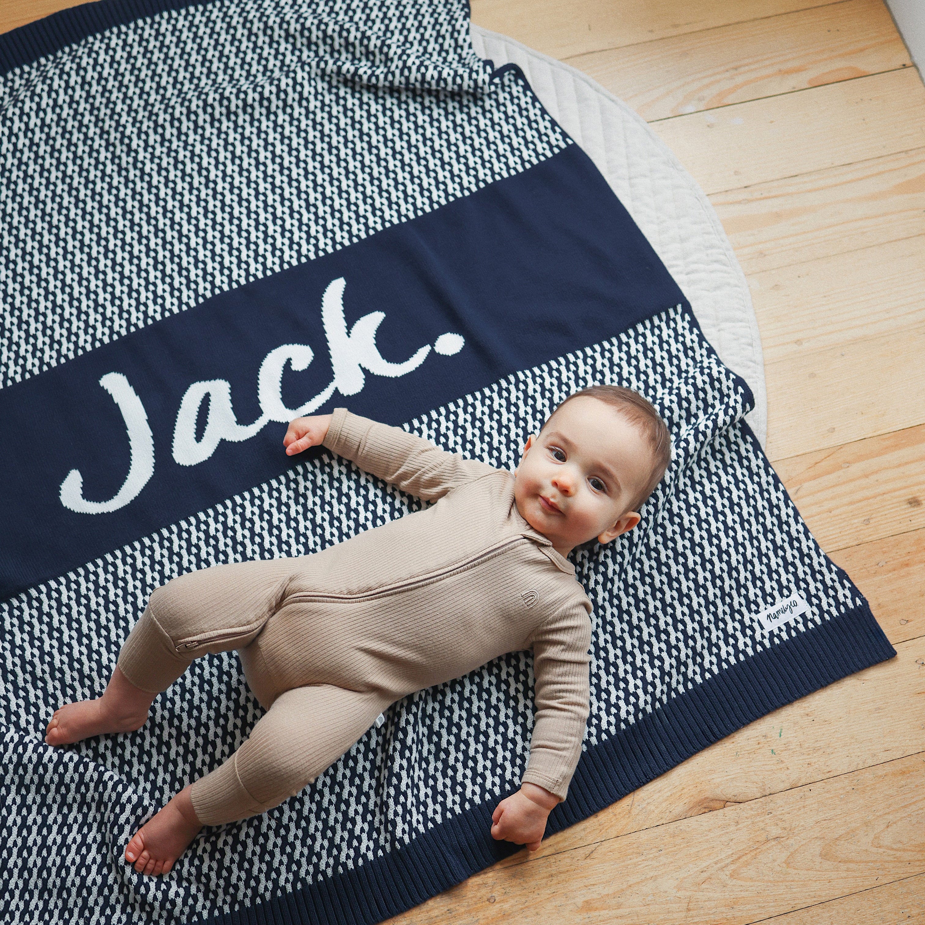 Personalised Name Blanket Collection - Namely Co - Herringbone - Navy