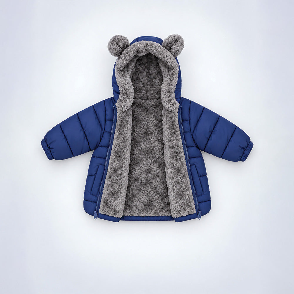 Little Surprise Box Navy Blue Bear-Ear Faux-Fur Hooded Quilted Winter Jacket for Kids