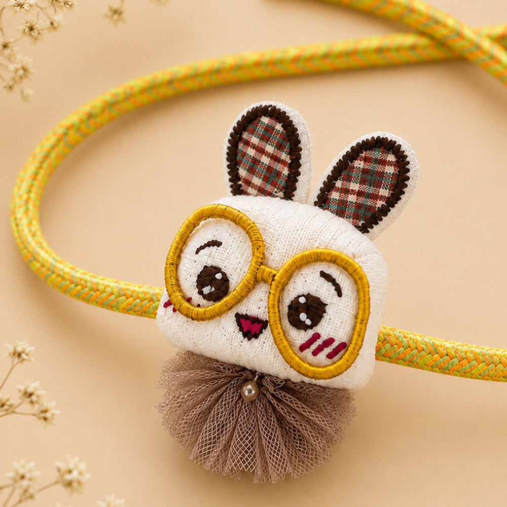 Dual-Style Plush Rakhi & Brooch for Kids - Glasses Bunny image 4