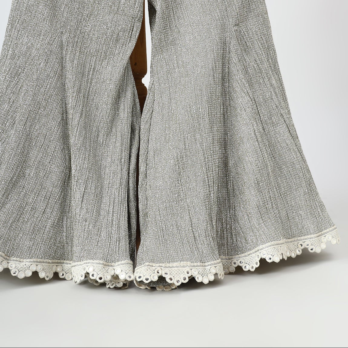 Off White & Silver Grey Mirror Embroidered Crop Top & Palazzo Set - image 2