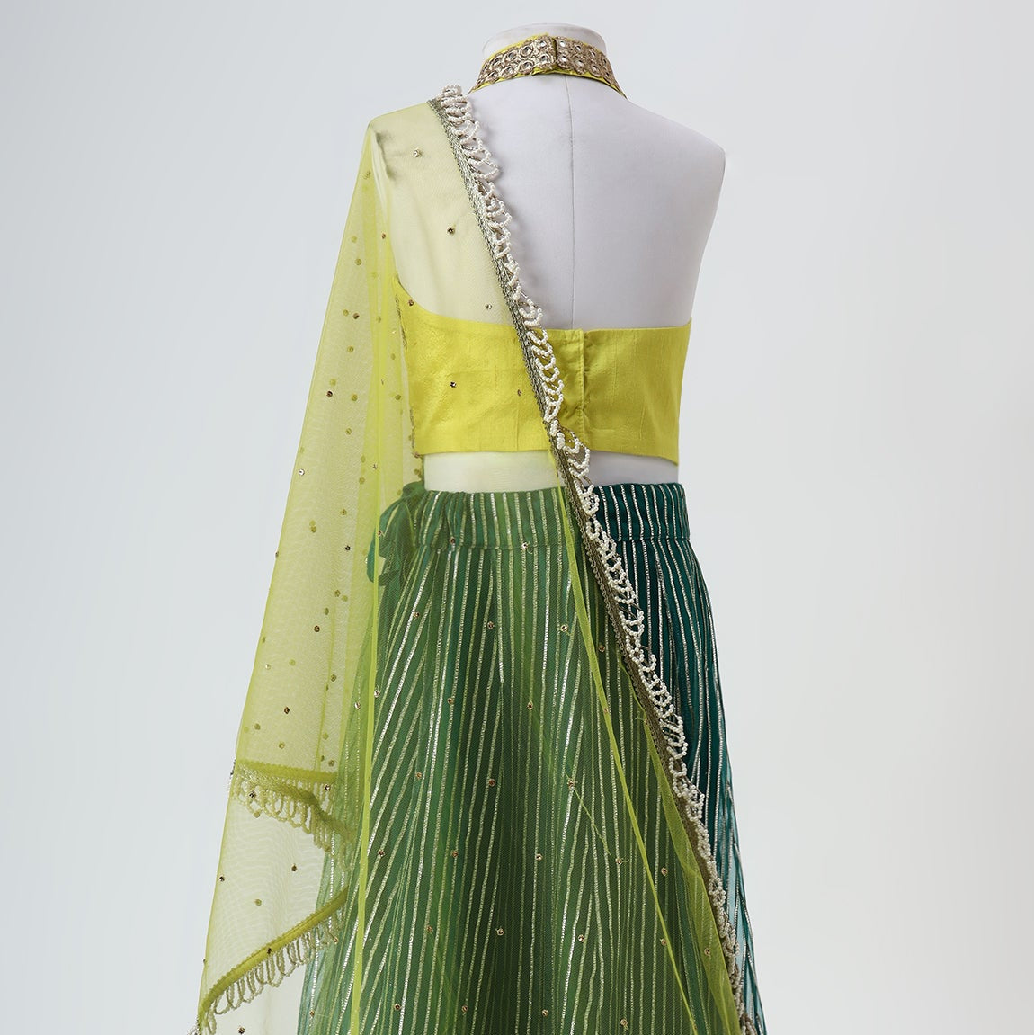Yellow & Green Organza Mirrorwork Lehenga Set - MMR13 - image 2