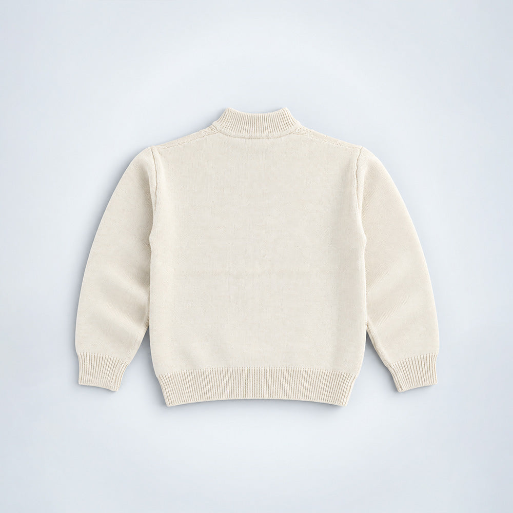 Little Surprise Box, Cream Cable-Knit Winter Cardigan, Christmas Sweater for Kids