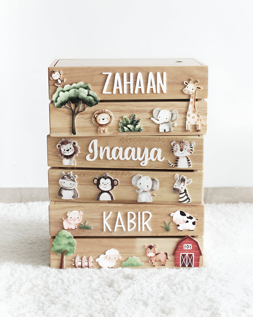 Personalized Wooden Storage Box - Multiple Designs - Jungle Theme - image 5