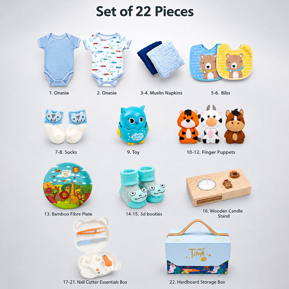 Little Surprise Box 22 pcs, Blue Animals Newborn Baby Boy, All Season wear,Gift Hamper set,0-6 months - image 4
